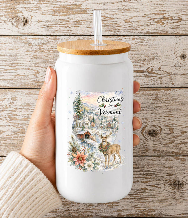Christmas in Vermont State Map Glass Cup
