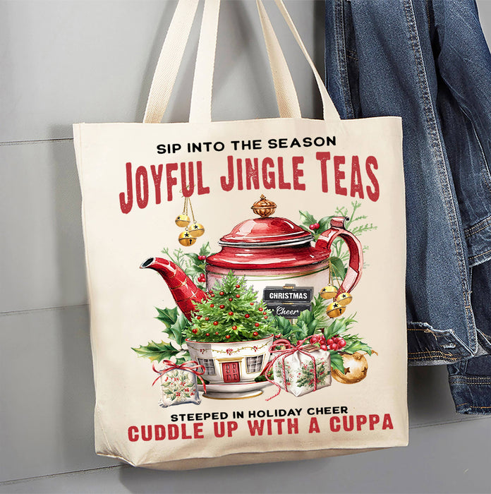 Christmas Joyful Jingle tea Pot Canvas Tote Bag