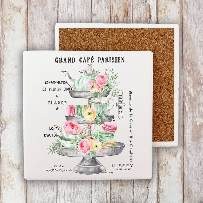 Vintage French Parisiean Tea Macarons Stone Coaster