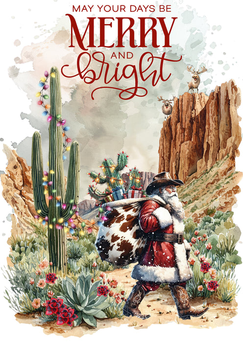 Christmas Cowboy Santa Cactus Desert