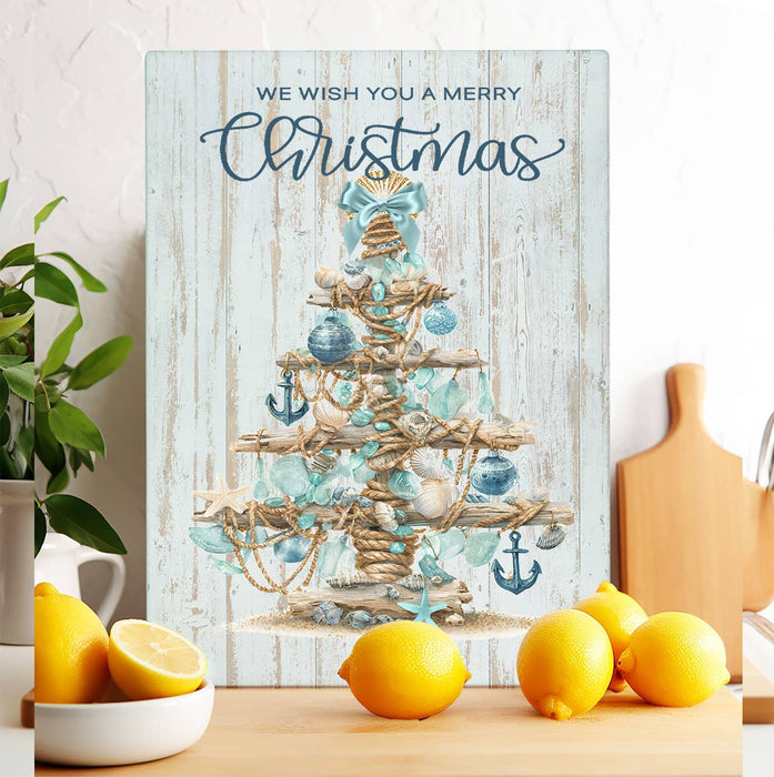 Coastal Christmas Sea Glass Tree Glass Cutting Board