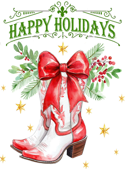 Christmas Happy Holidays Cowboy Boot