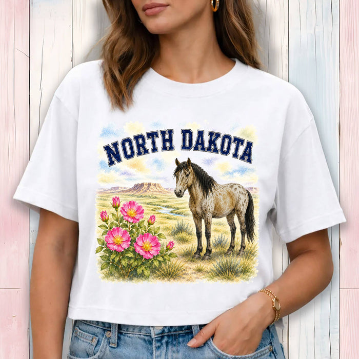 North Dakota State Bird and Animal Cropped T-Shirt