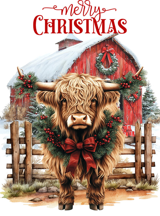 Christmas Highland Cow Barn Western