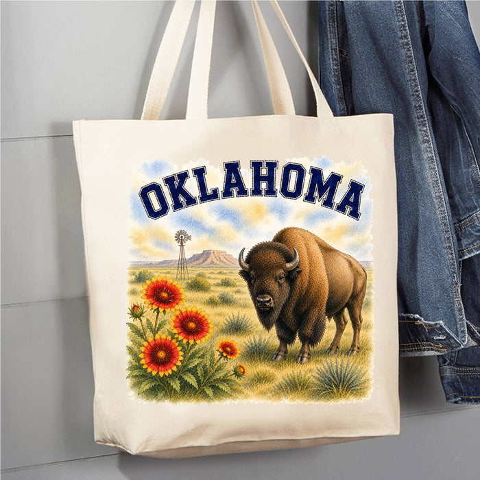 Oklahoma State Bird and Animal Canvas Tote Bag