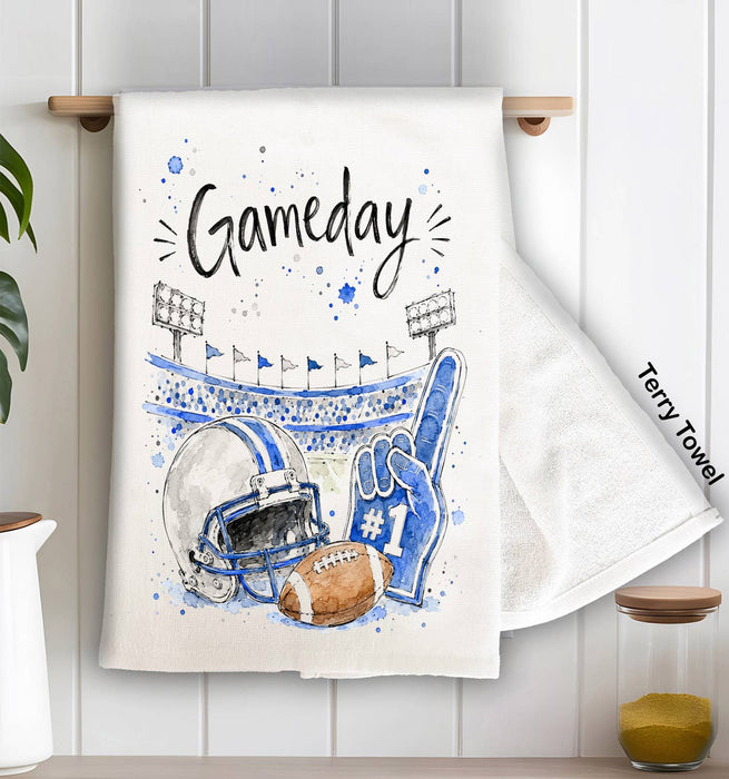Gameday Football Silver & Royal Blue Kitchen Terry Towel