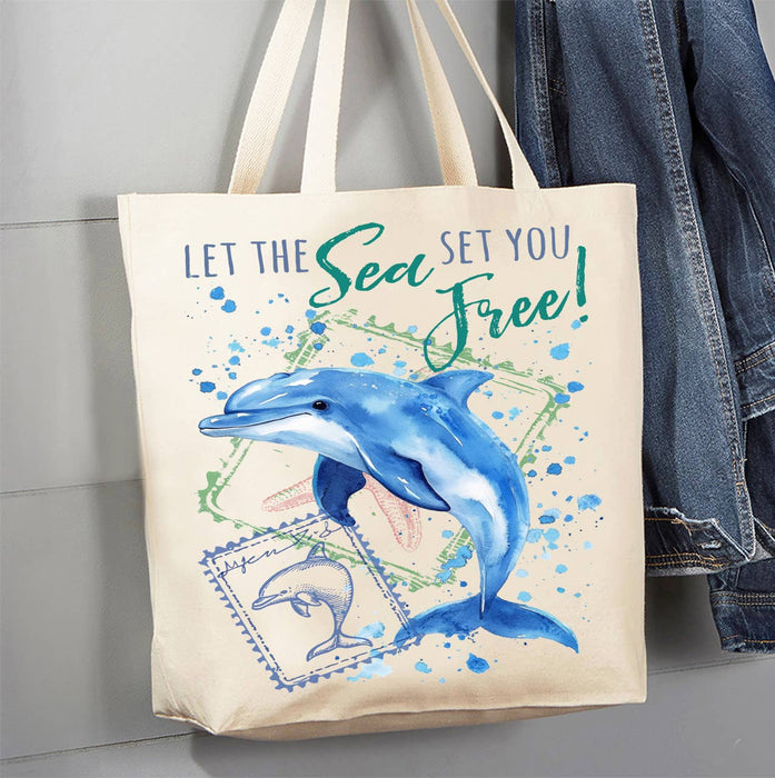 Sea Set you Free Doplphin Ocean Canvas Tote Bag