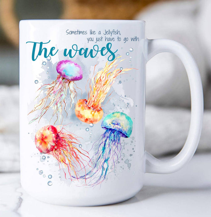 Jellyfish Go with the Waves Ocean Coffee Mug