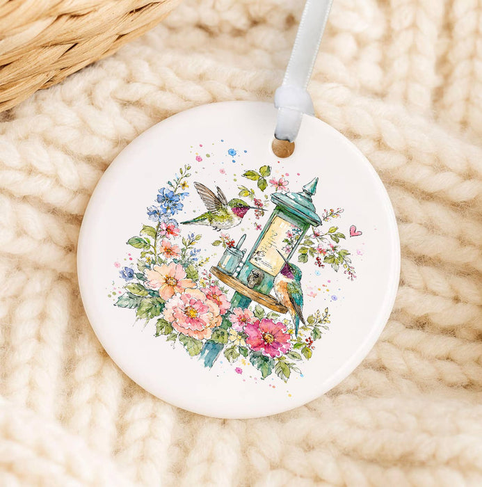 Spring Flowers Hummingbirds Ornament