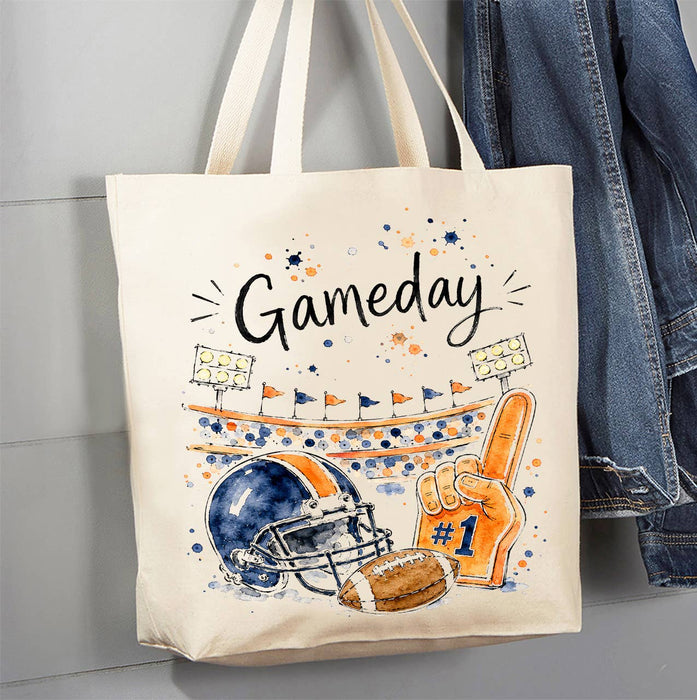 Gameday Football Navy Blue & Orange Canvas Tote Bag
