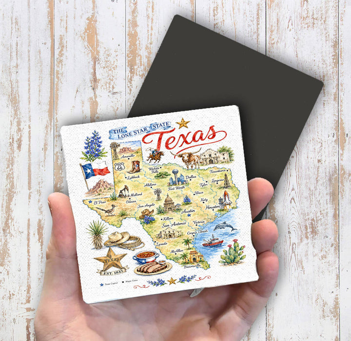 Texas State Map Landmark Magnet Fridge