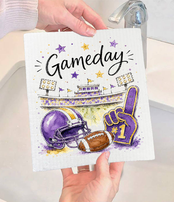 Gameday Football Purple & Gold Swedish Dishcloth