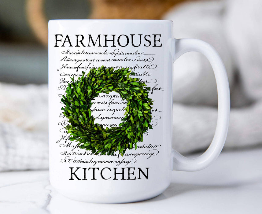 Farmhouse  Boxwood Wreath Coffee Mugs