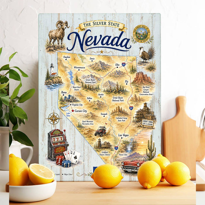 Nevada State Map Landmark Glass Cutting Board