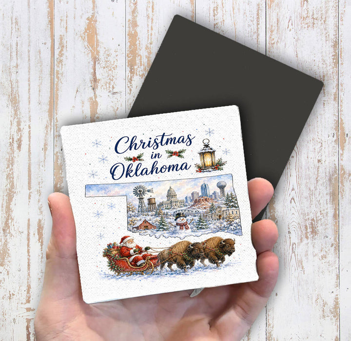 Christmas in Oklahoma State Map Magnet Fridge
