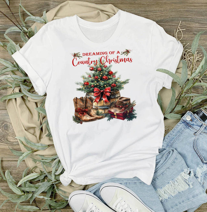 Country Christmas Western Cowboy Boots T-Shirt