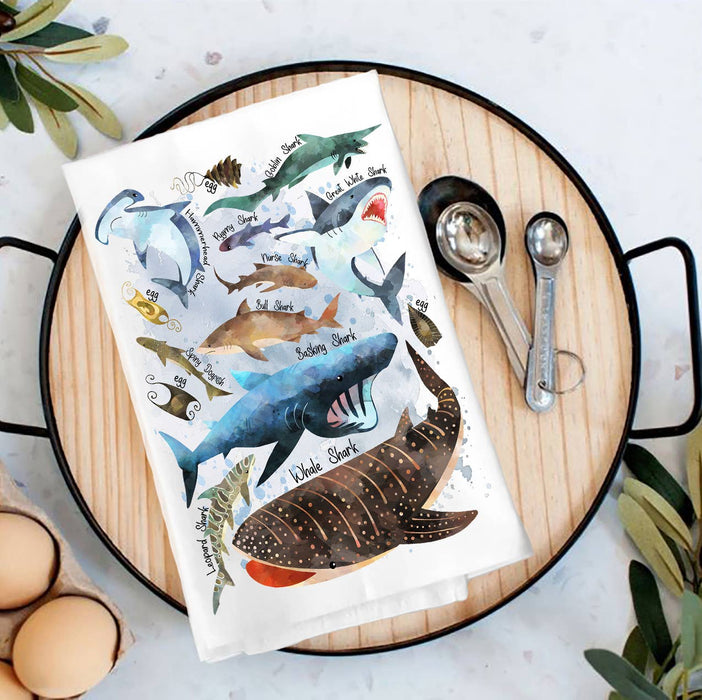 Sharks Variety Sea Ocean Coastal Tea Towel