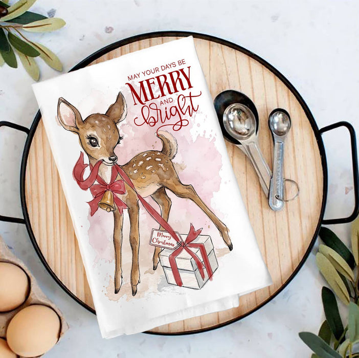 Vintage Christmas Reindeer Tea Towel