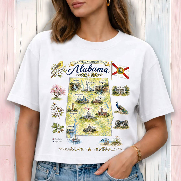 Alabama State Map Landmark Cropped T-Shirt