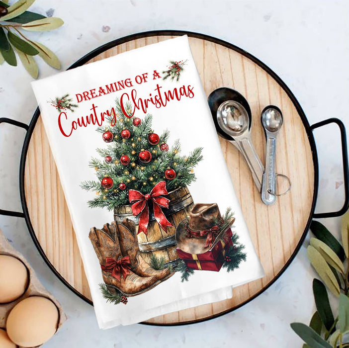 Country Christmas Western Cowboy Boots Tea Towel