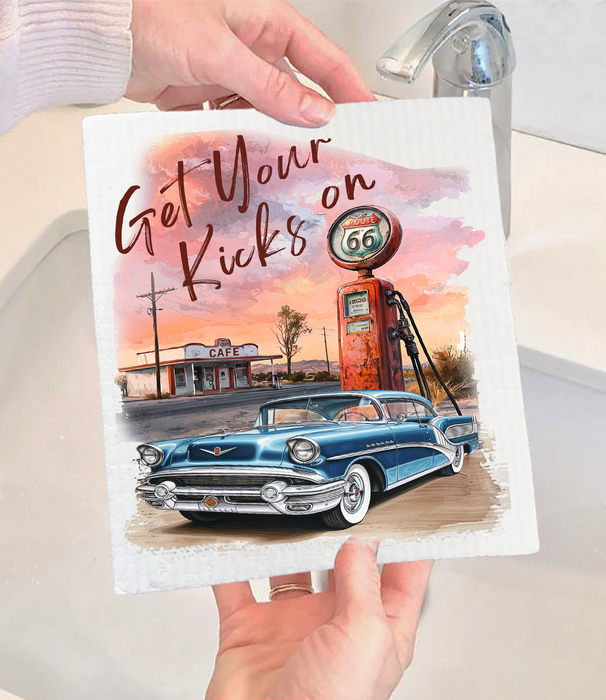 Route 66 Get Your Kicks Gas Pump  Swedish Dishcloth