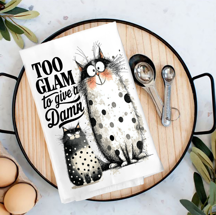 Cat Too Glam to Give a Damn Tea Towel