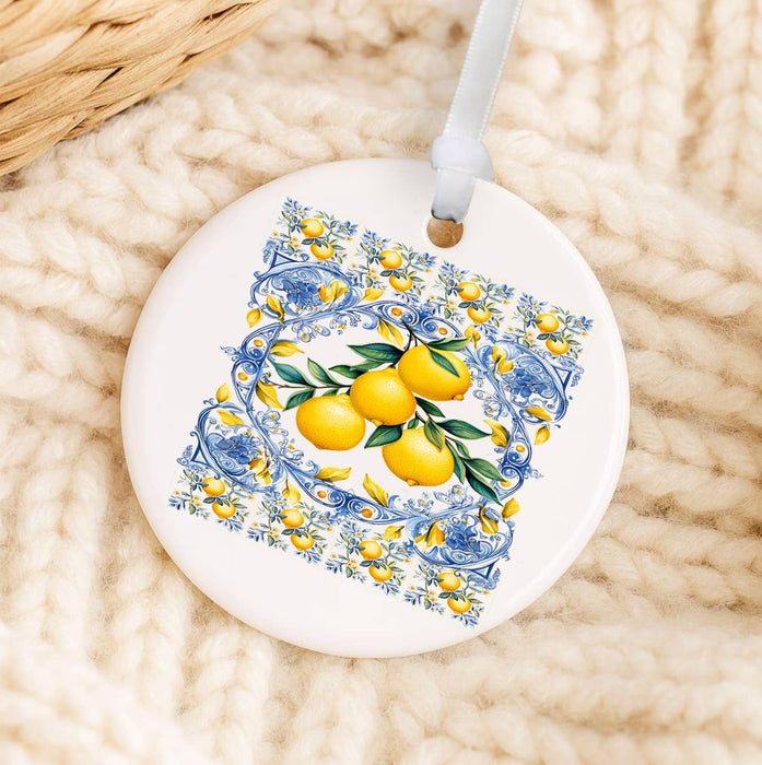 Mediterranean Blue Tiles Lemons Ornament