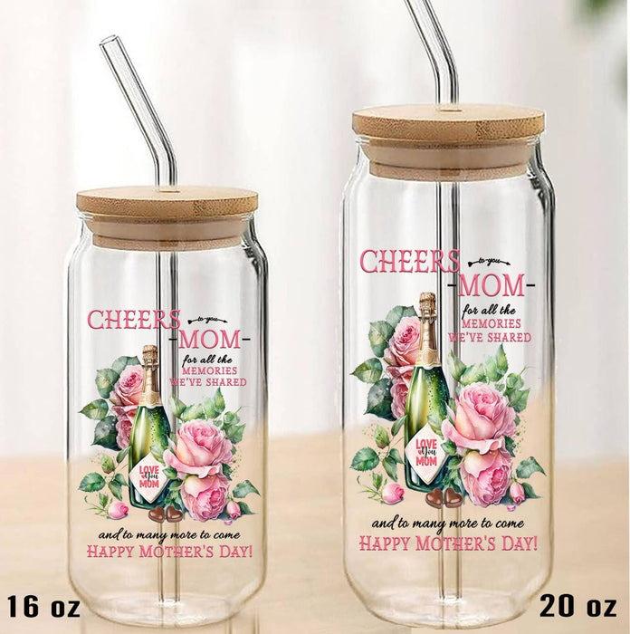 Cheers to Mom Mothers Day Can Glass with Lid Straw