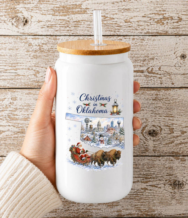 Christmas in Oklahoma State Map Glass Cup