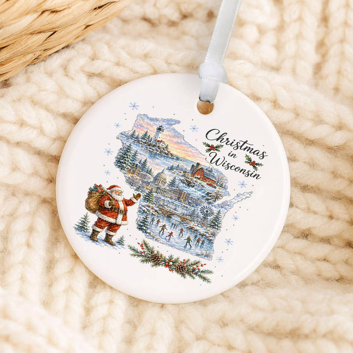 Christmas in Wisconsin State Map Ornament