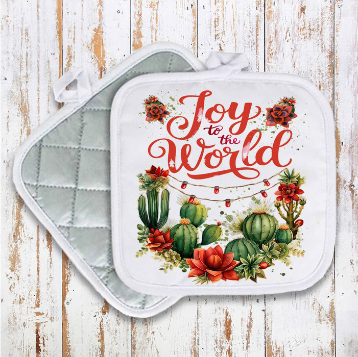 Christmas Joy to the World Cactus Pot Holder Oven Mitt