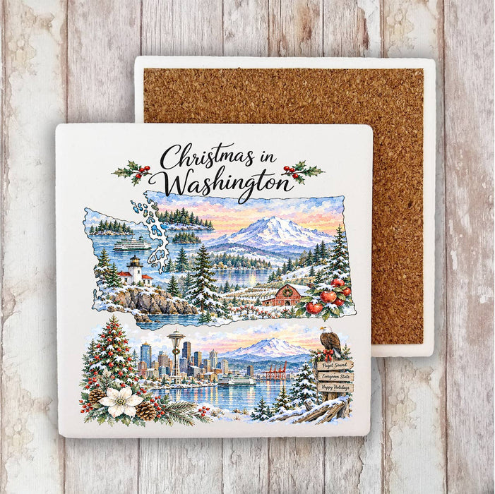Christmas in Washington State Map Stone Coaster