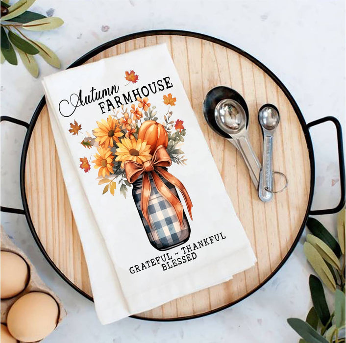 Autumn Farmhouse Grateful Bless Tea Towel