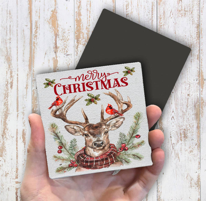 Christmas Reindeer Red Cardinals Magnet Fridge