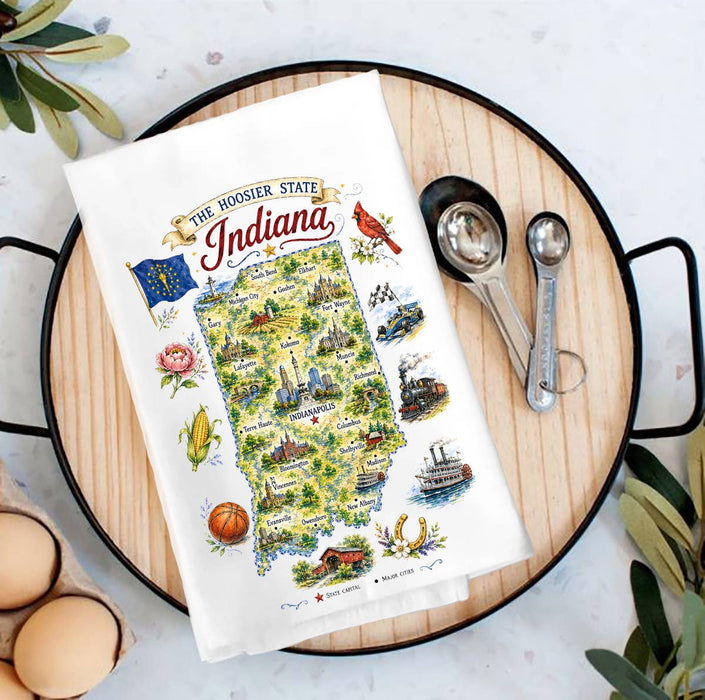Indiana State Map Landmark Tea Towel