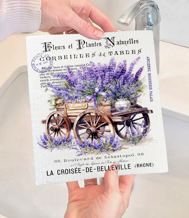 Vintage French Lavender Wagon Swedish Dishcloth