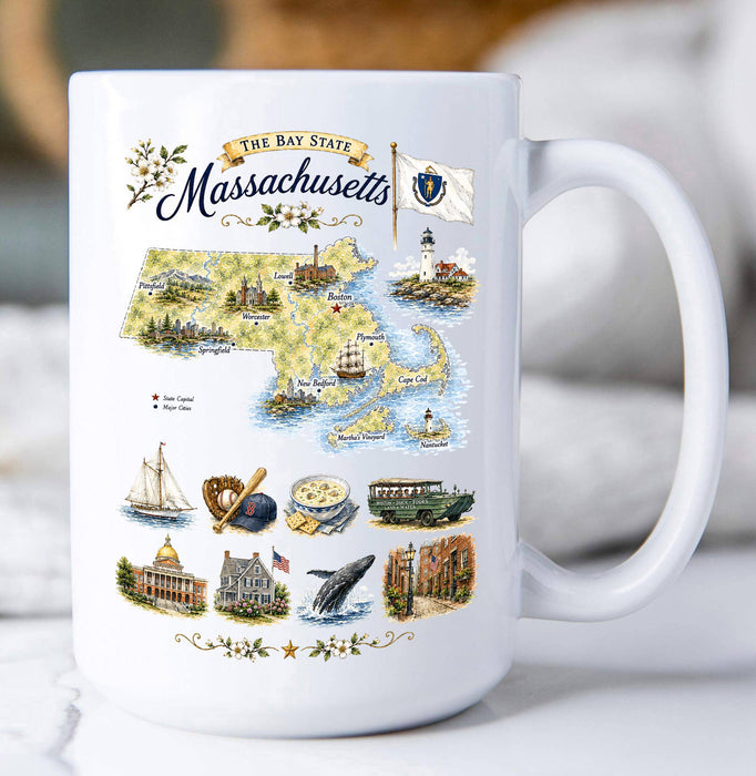 Massachusetts State Map Landmark Coffee Mug