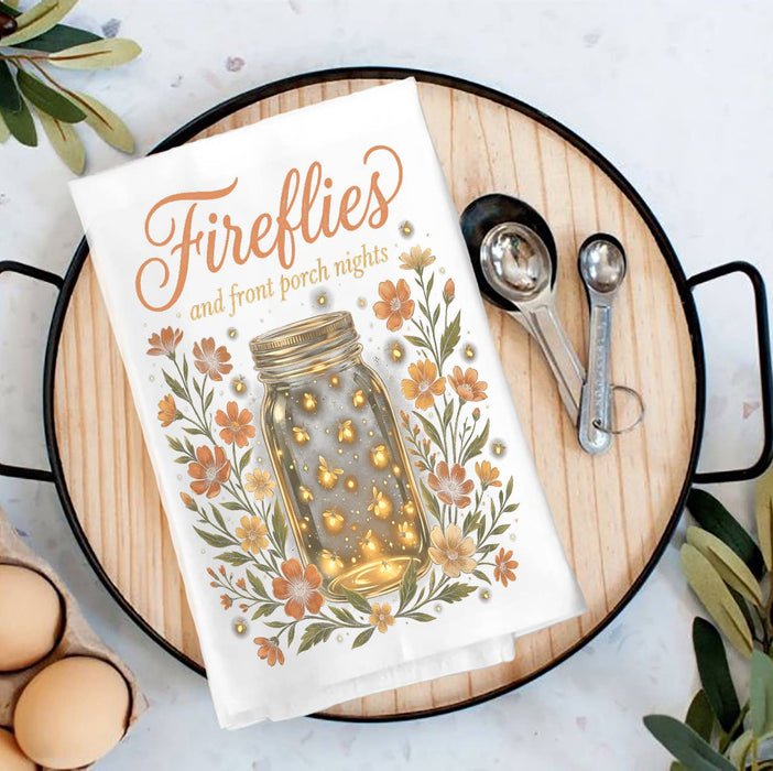Fireflies Porch Summer Night Tea Towel