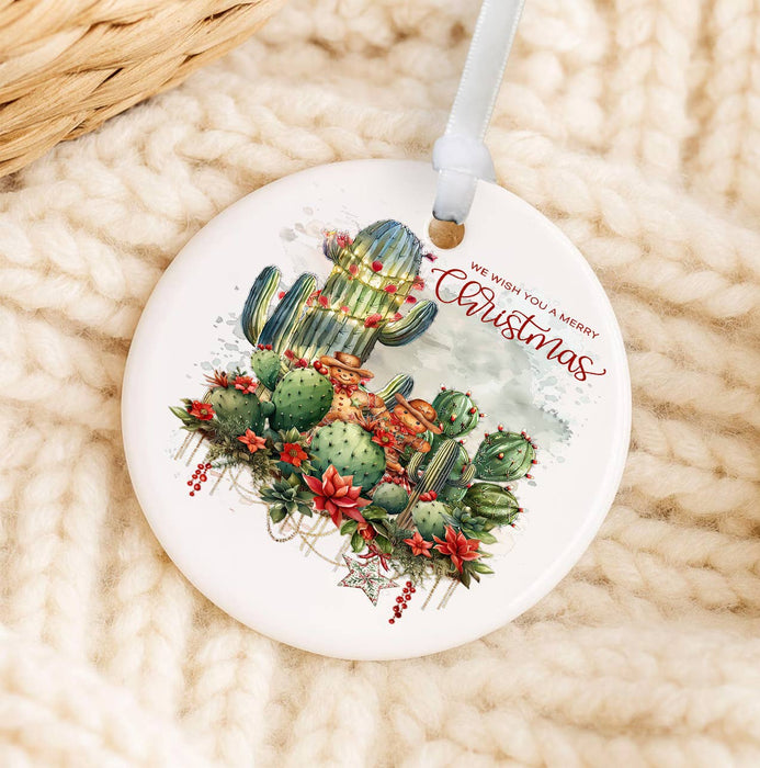 Merry Christmas Cactus Flowers Ornament