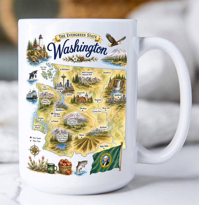 Washington State Map Landmark Coffee Mug