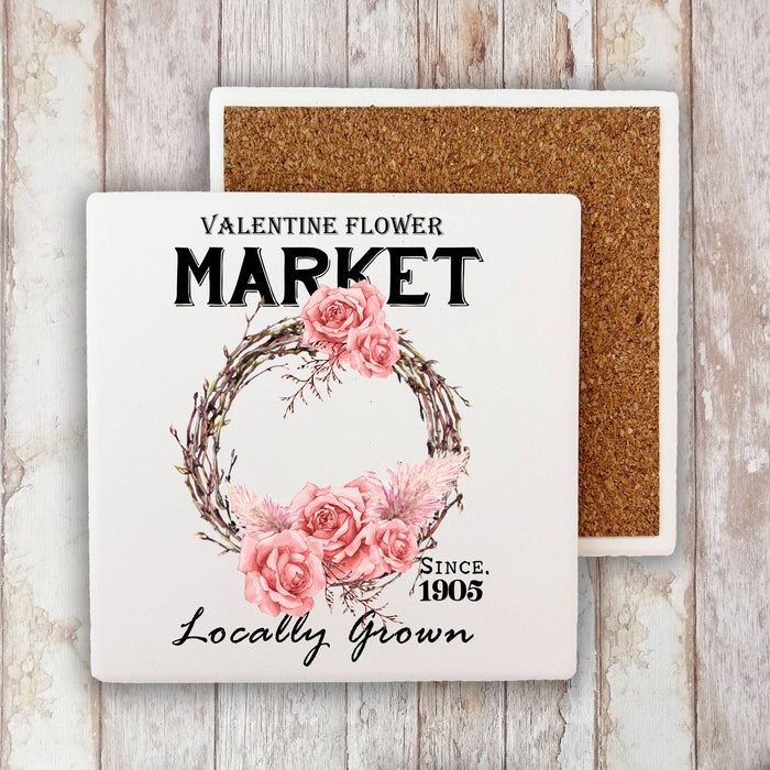 Valentine Flower Market Boho Flour Sack Stone Coaster