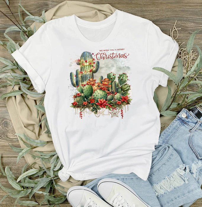 Merry Christmas Cactus Flowers T-Shirt