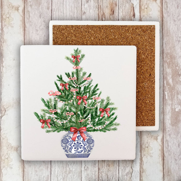 Chinoiserie Christmas Tree Stone Coaster