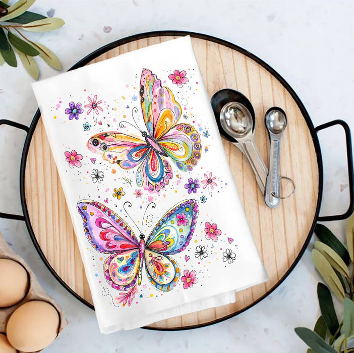 Whimsical Colorful Butterflies Tea Towel