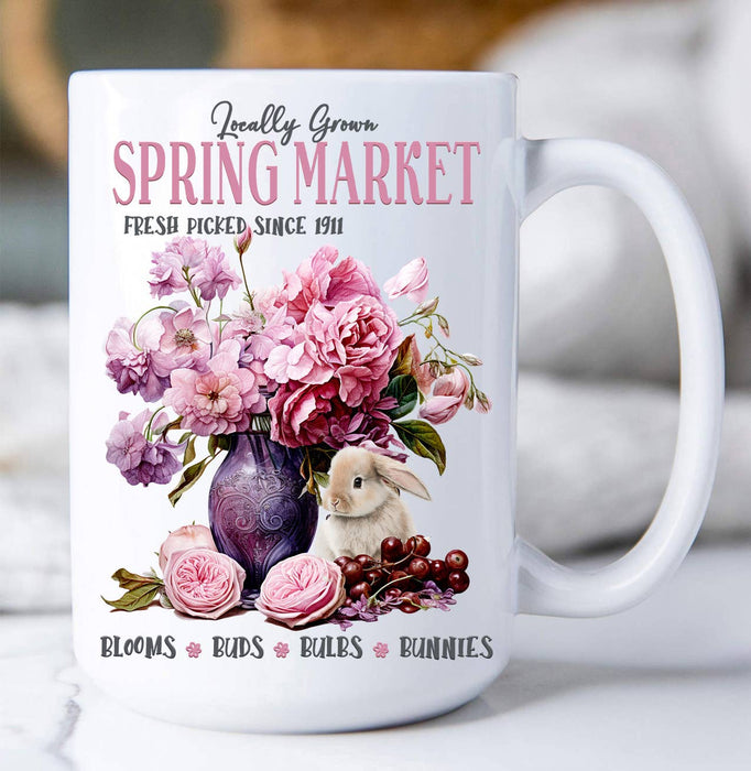 Spring Market Flowers Bunny Coffee Mug