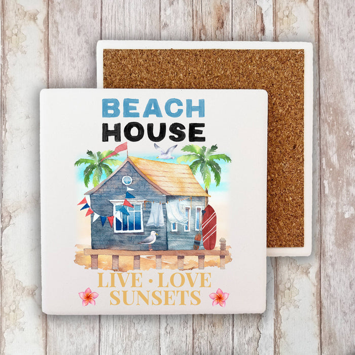 Beach House Ocean Sand Sunsets Stone Coaster