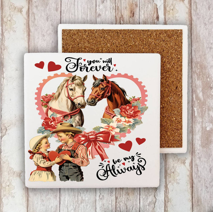 Vintage Western Horses Valentine Stone Coaster