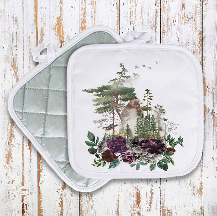 Bear Forest Trees Nature Pot Holder Oven Mitts