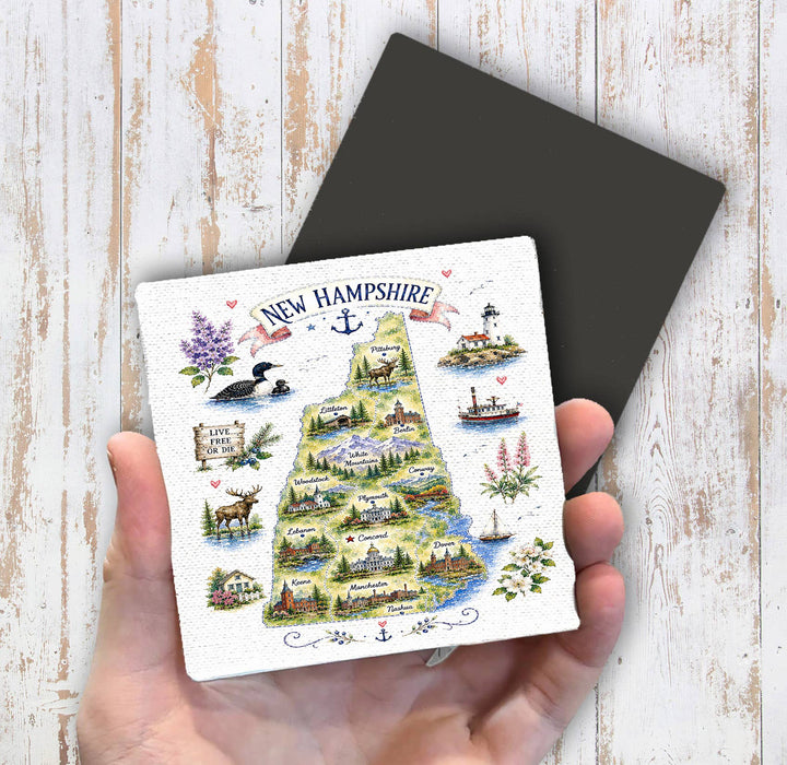 New Hampshire State Map Landmark Magnet Fridge