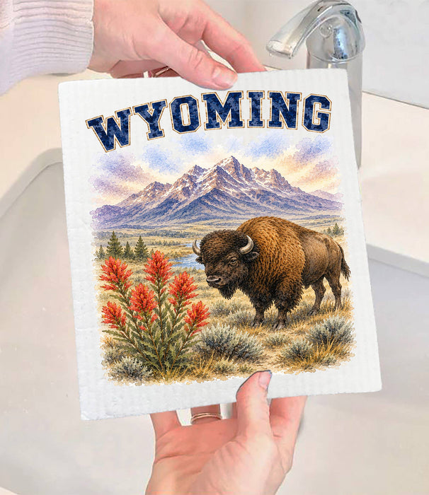 Wyoming State Bird and Animal Swedish Dishcloth